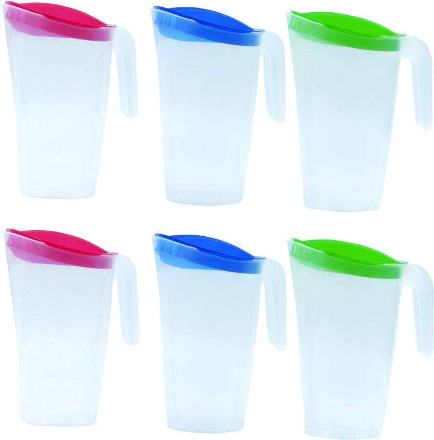 Sapkan 1 7 l set van 6 (blauw groen rood) waterkan met vastzittend deksel drankkan met druppelvrije gieter waterkaraf koelkastkan sapdispenser