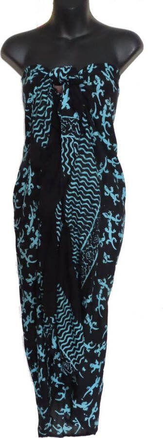 Merkloos Sans marque sarong sauna doek pareo hamamdoek sari bloemen patroon lengte 115 cm breedte 165 kleuren groen wit blauw versierd met franjes. sinterklaascadeau vrouw kerstcadeau vrouw