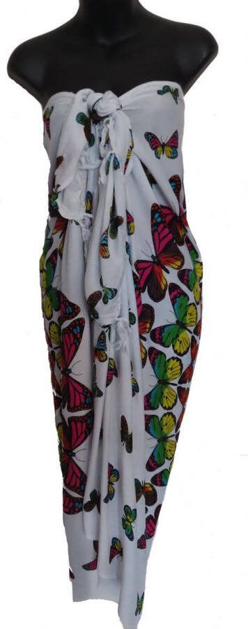 Merkloos Sans marque sarong sauna doek pareo hamamdoek sari bloemen patroon lengte 115 cm breedte 165 kleuren blauw zwart oranje wit versierd met franjes. sinterklaascadeau voor mama kerstcadeau voor mama