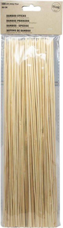 Merkloos 100x Bamboe houten sate prikkers spiezen 30 cm prikkers (sate)