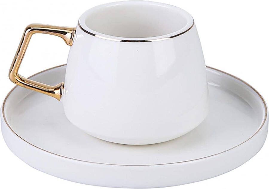 Saturn Gold Turkish Coffee Cups Set for 6 People 12 Pieces White Gold Porcelain Coffee Set Espresso Cups and Saucers koffiekopjes set van 6