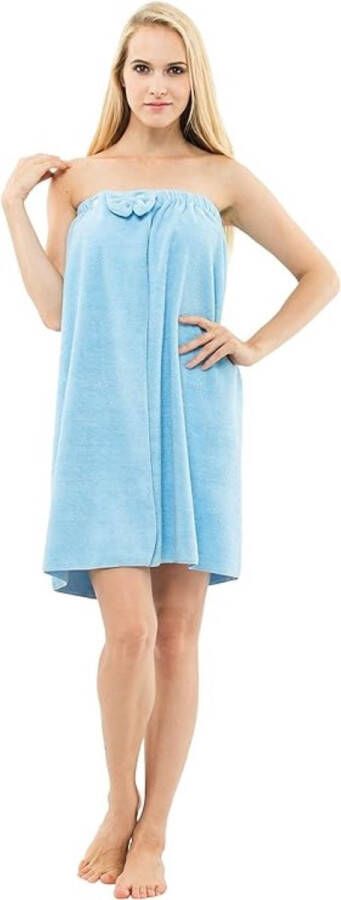 Saunakilt voor dames eenheidsmaat nachtkleding saunajas knielang badjas met klittenbandsluiting elastiek sauna tas vrouwen kilt fitnessstudio zandstrand lichtblauw