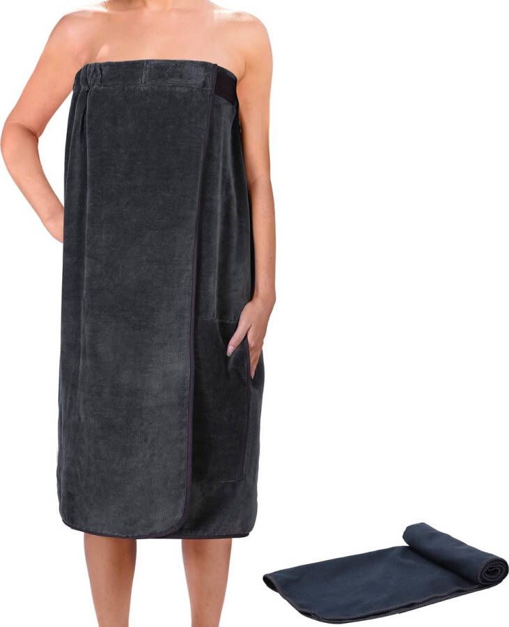 Saunakilt voor dames van katoen – grijs – one size saunahanddoek met klittenbandsluiting 80x130cm
