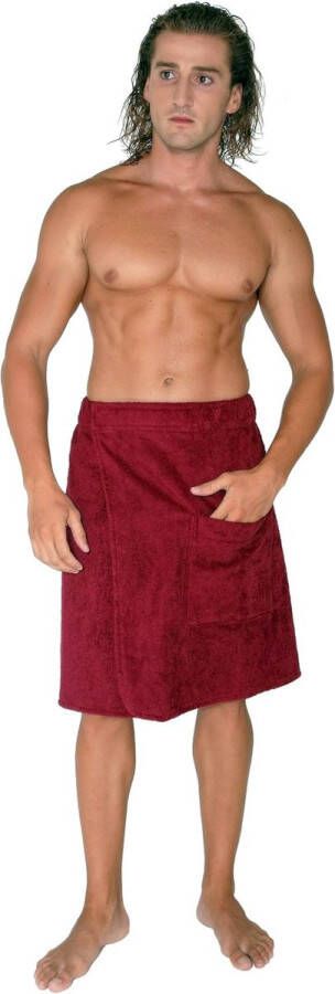 Saunakilt voor heren 100% biologisch katoenen badstof knielengte met elastiek en klittenbandsluiting saunahanddoek badhanddoek maat: L XL bordeaux