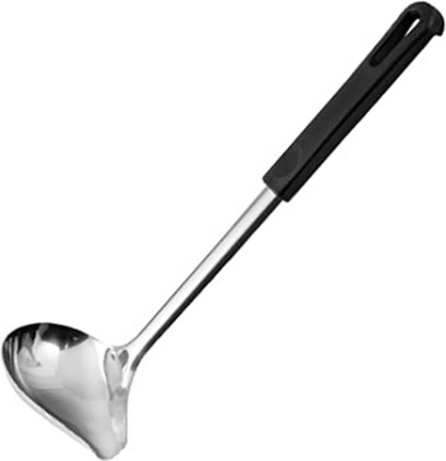 Sauslepel 26 cm keukenhulp van roestvrij staal en kunststof pollepel met anti-slip functie (kleur: zilver zwart) aantal: 1 stuk