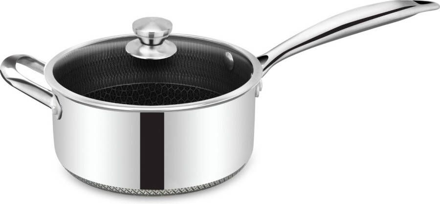 Sauspan 20 cm met deksel Honingraat anti-aanbaklaag -Hexagon Honeycomb