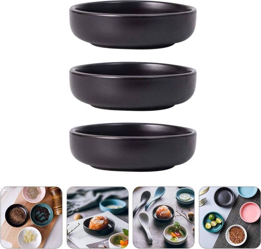 Sausschaal keramische schaaltjes mini-dipschalen ronde serveerschaal sausschaaltjes kruidenschaal snackschaaltjes bijgerechten fruitcontainer voor sojasaus dip zwart 6 stuks