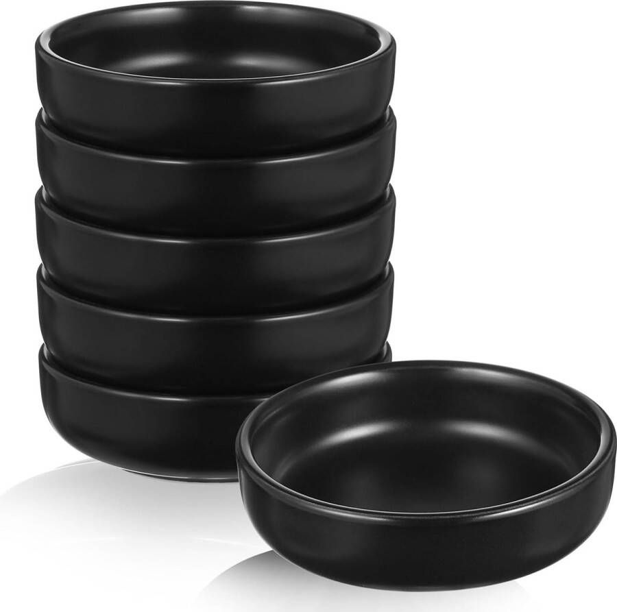 Sausschaal keramische schaaltjes mini-dipschalen ronde serveerschaal sausschaaltjes kruidenschaal snackschaaltjes bijgerechten fruitcontainer voor sojasaus dip zwart 6 stuks