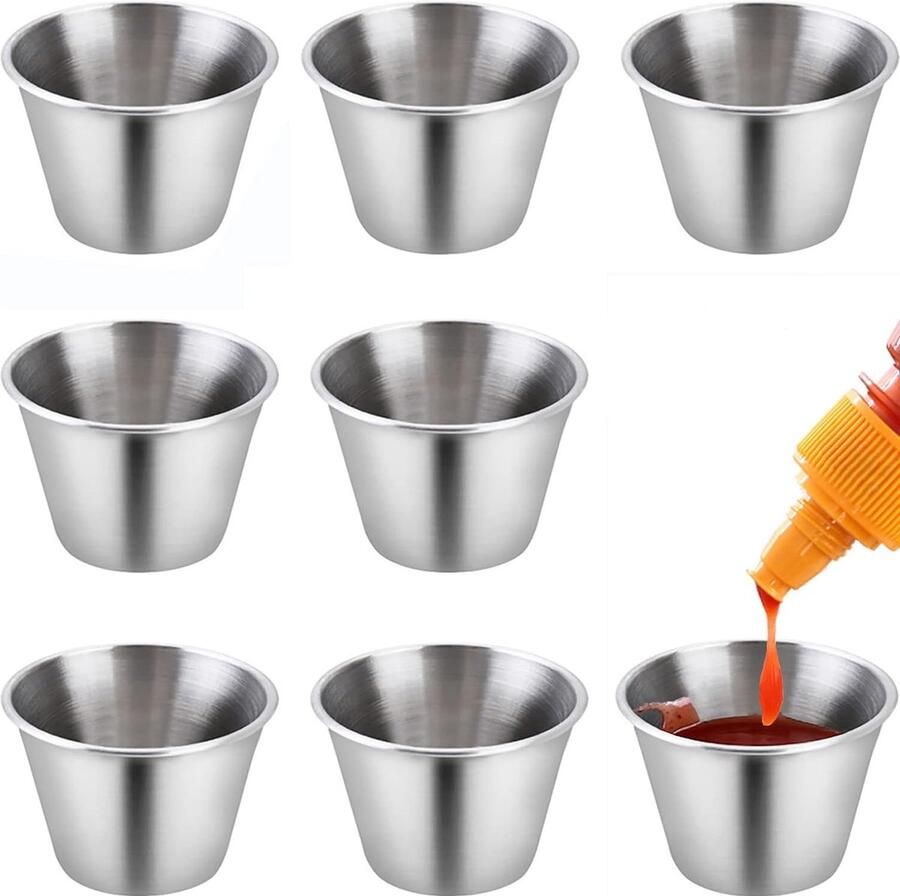 Sausschaaltjes 304 roestvrij stalen sausschaal dipschalen kleine kommen snackschalen kruidenschaal 8 stuks kleine schotels schoteltjes voor sushi saus dips en snacks 50 ml