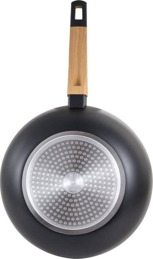 Sauteerpan 28 cm aluminium soft-touch handvat houtlook Line Earth Black inductie Wokpan met deksel