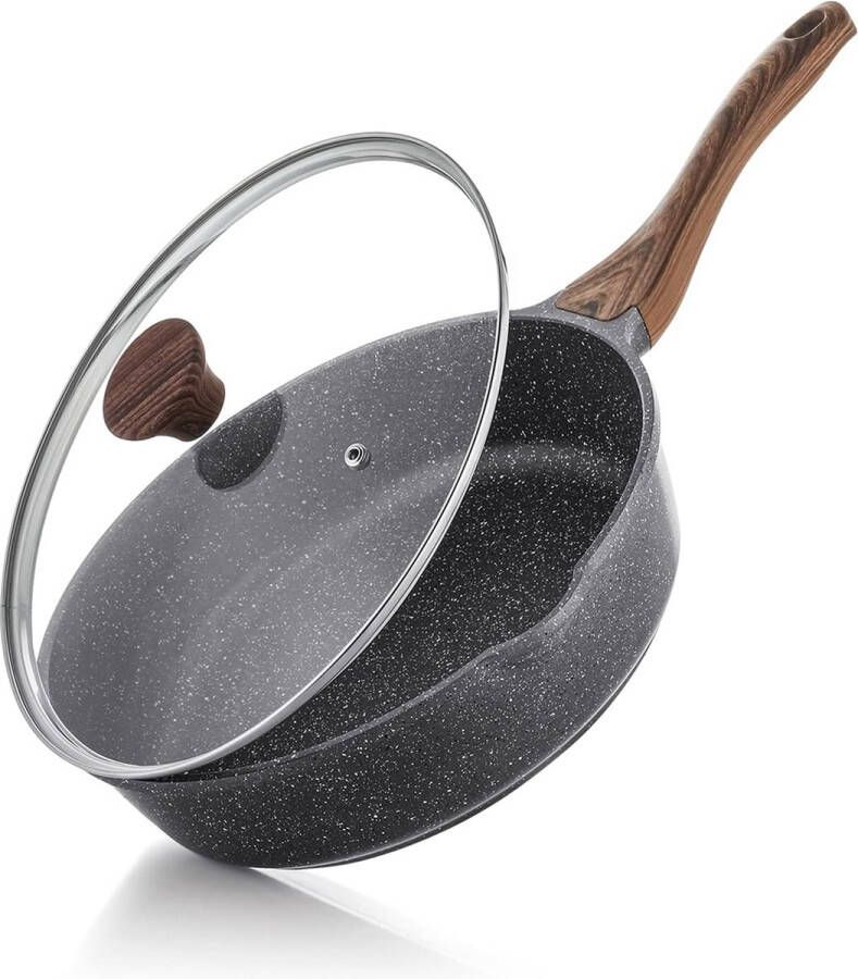 Sauteerpan met deksel 26 cm diepe pan met antiaanbaklaag geschikt voor inductiekookplaten koekenpan met granieten coating