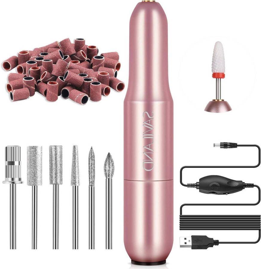 Saviland Elektrische Nagelvijl Instelbare Snelheid Laag Geluid en Warmte Draagbare Electric Nail File 20000 RPM 7pcs Nagelboren 51pcs Schuurbanden Gelnagel Acrylnagel Nagelvijl elektrisch