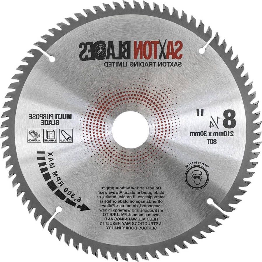 Saxton TCT cirkelzaagblad 210mm x 80T x 30mm boring aluminium laminaat hardhout professioneel gebruik