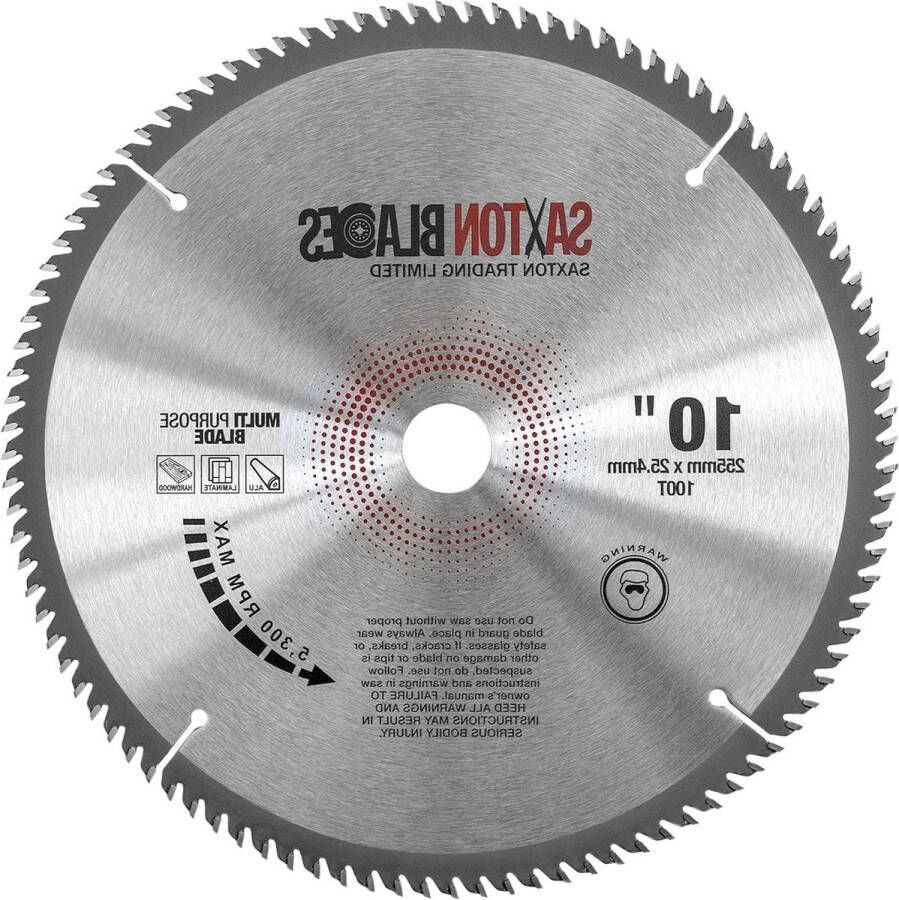 Saxton TCT Cirkelzaagblad 255mm x 100 T x 25.4mm Boring Aluminium Laminaat Hardhout Evolution