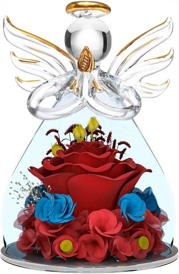 Sayapeiy Eeuwige roos in engelfiguur van glas handgemaakte Forever Rose verjaardag Valentijnsdag vrouwen mama oma vriendin engel ornamenten decoratie (11 5 x 8 5 cm)