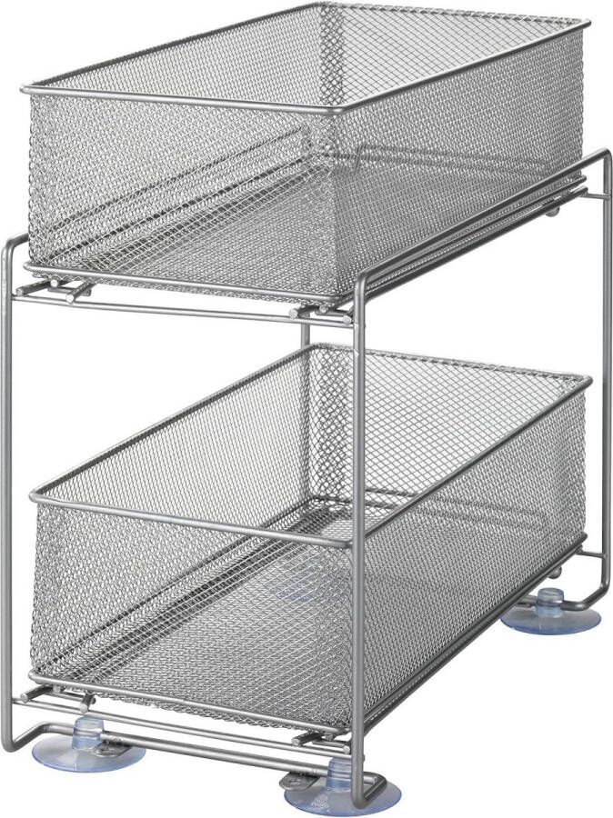 Scaffale cestelli estraibili ripiani in metallo verniciato 35 x 33.5 x 18.5 cm Argento opaco Ladeblok