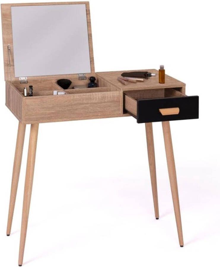 Scandinavische make-uptafel Lisa opklapbare spiegel beuken en zwart