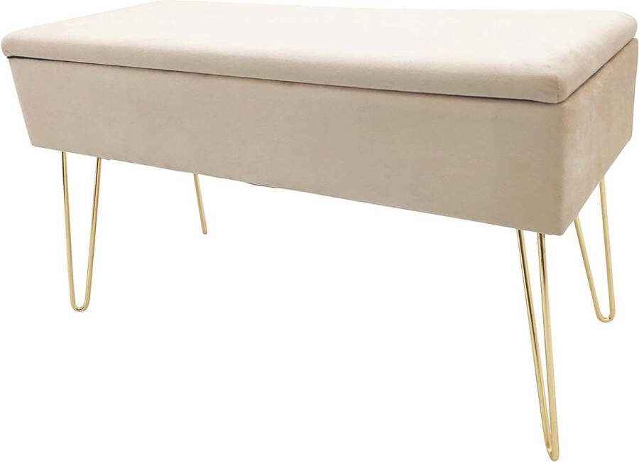 Scarlett Zitbank met Fluwelen Bekleding en Opbergruimte Rechthoekige Make-upbank 75 x 30 x 415 cm Crème Kleurig