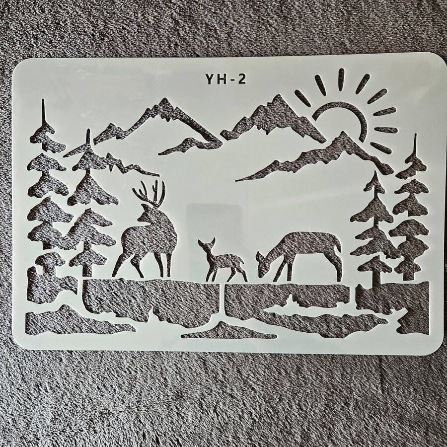 Scene Herten in het bos hobby stencil A4 herbruikbaar kaarten maken scrapbooking knutselen