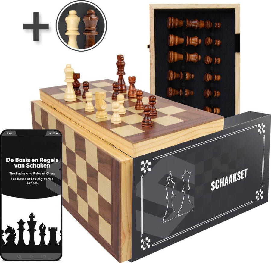 Sincer Schaakbord met Staunton Schaakstukken – 2 EXTRA Koninginnen – Inclusief E-book met Schaakregels Houten Handgemaakte Schaakset Schaakspel voor Volwassenen – Groot Formaat van 38x38cm Chess Board Set