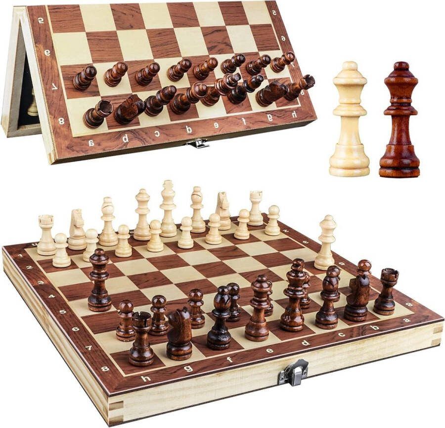 Schaakset voor volwassenen houten draagbaar & inklapbaar magnetisch bord beginners reizen schaakstukken met opbergbord
