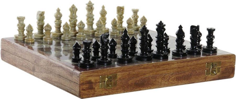 Items Luxe houten schaakspel in kist koffer met stenen schaakstukken 30 x 30 cm Schaakspel Schaken