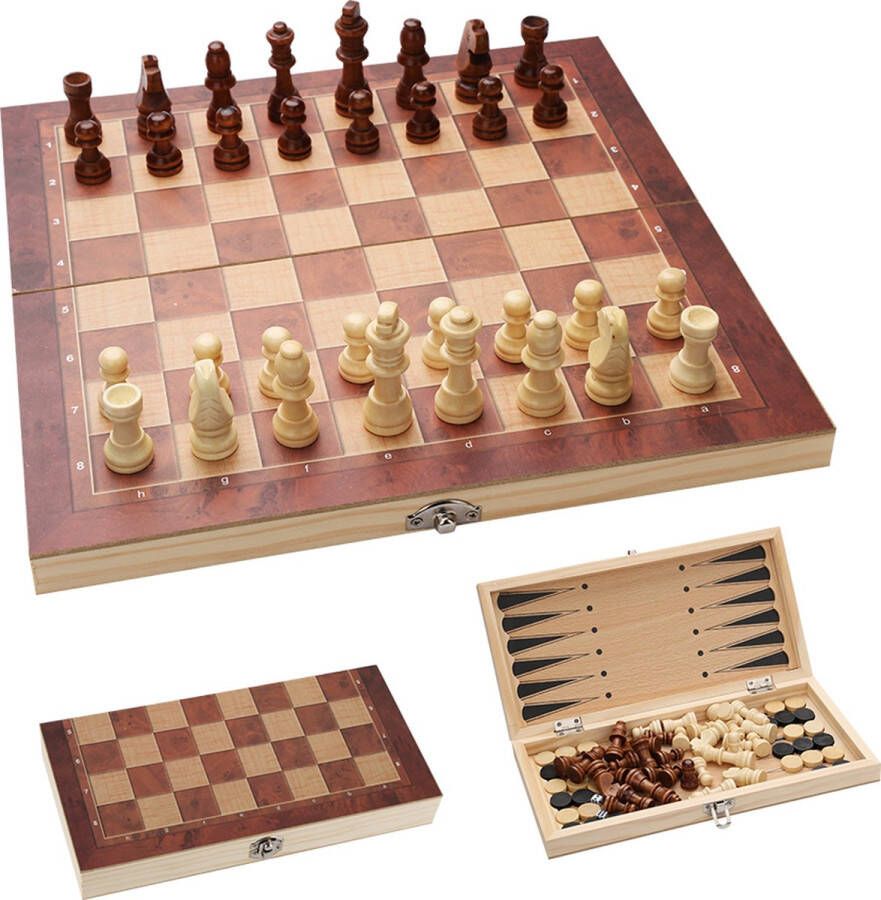 Schaakspel Schaakbord met Schaakstukken Schaakset Chess Set Hout Schaak Opklapbaar Afm. 29 x 29 cm