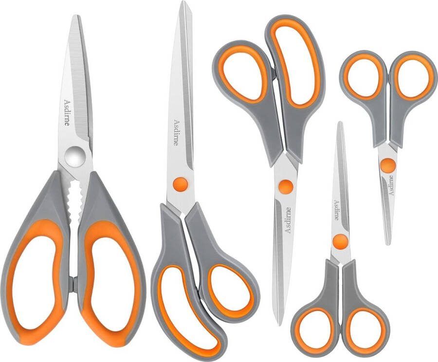 Schaar keukenschaar met scherpe roestvrijstalen messen en zachte handgrepen multifunctionele schaarset 5 stuks oranje grijs