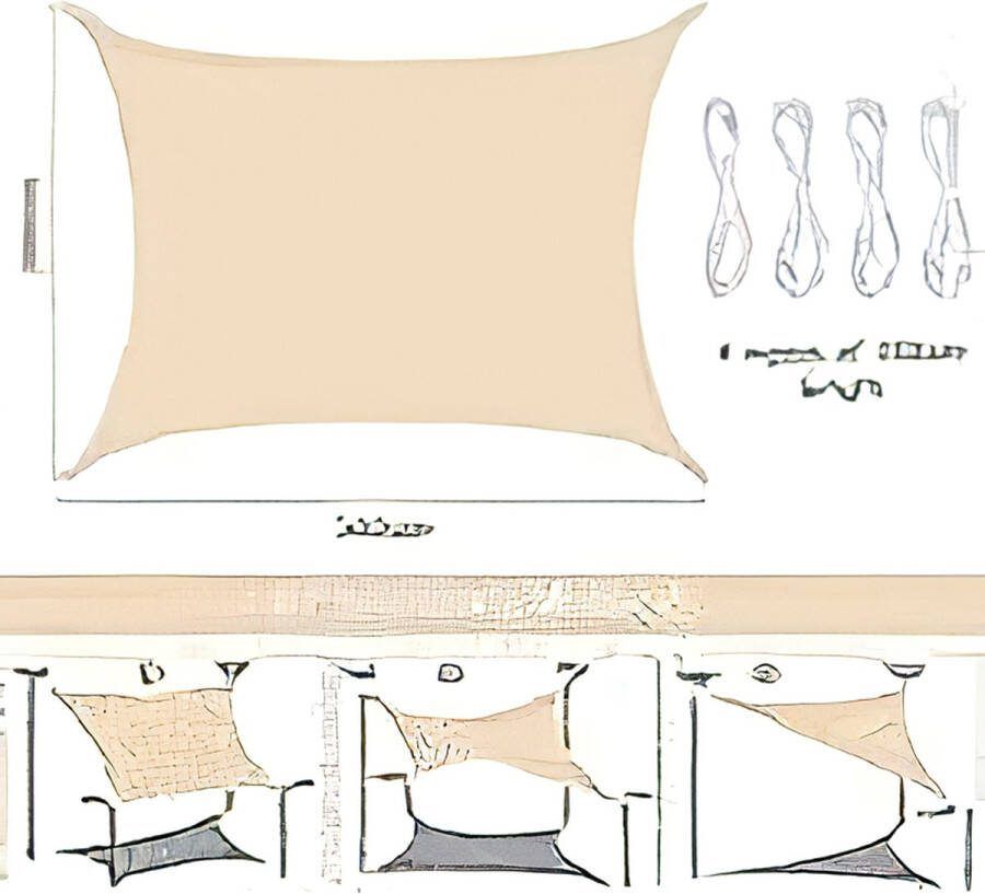 Schaduwdoek 2 x 2 m waterafstotend polyester vierkant met scheerlijnen tuin & balkon groen