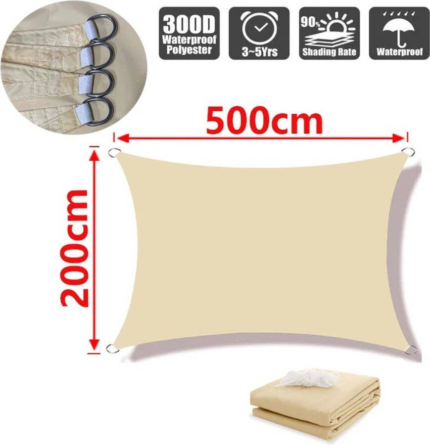Schaduwdoeken rechthoekig Zonnedoek Tarp voor balkon of tuin 2x5 Meter Waterdicht UV resistent Rechthoek Beige