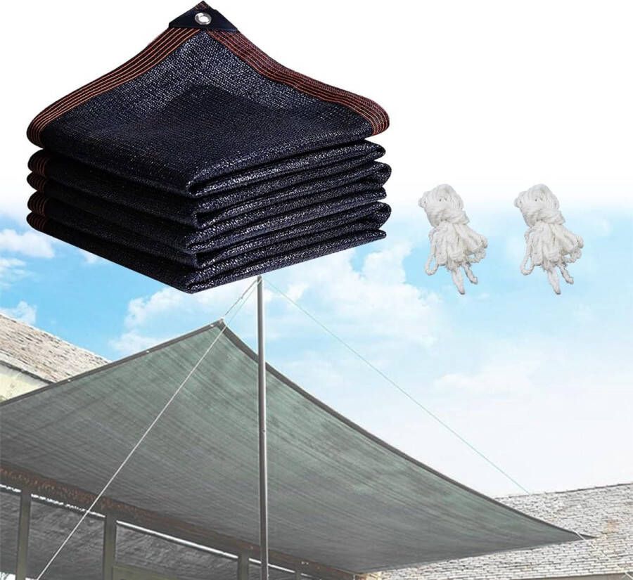 Schaduwnet 200 x 200 cm Schaduwnet met oogjes 90% schaduwgraad UV-bestendig Schaduwnet met 2 lange touwen inbegrepen Tuin Kippenhok Schuur Patio Dak Zonwering