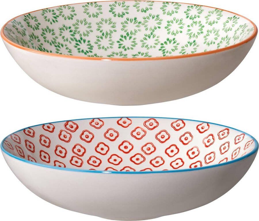 Schalen Emma Retro soepkom soepbord diepe borden vintage 19 cm groen rood keramiek set van 2 inhoud ca. 550 ml Vertaling: Schalen Emma Retro soepkom soepbord diepe borden vintage 19 cm groen rood keramiek set van 2 inhoud ca. 550 ml