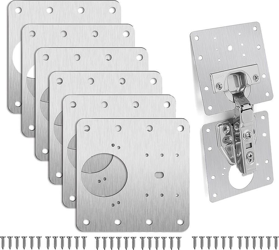 Scharnier Reparatie Plaat 6 Stuks 90x90 mm Inclusief Schroeven RVS Reparatieplaat Scharnier Reparatie Plaat Scharnier Plaat universeel Keukenkastje deur reparatie platen Scharnier Reparatie Plaat Platen Set