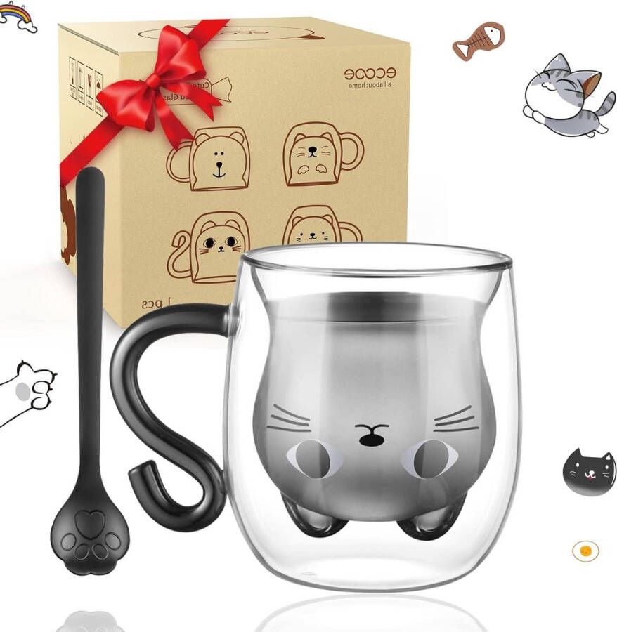 Schattige katten Latte Macchiato glazen Dubbelwandig 290 ml Koffie en Thee Cappuccino Verjaardag en Valentijnsdag cadeaus dubbelwandige theeglazen