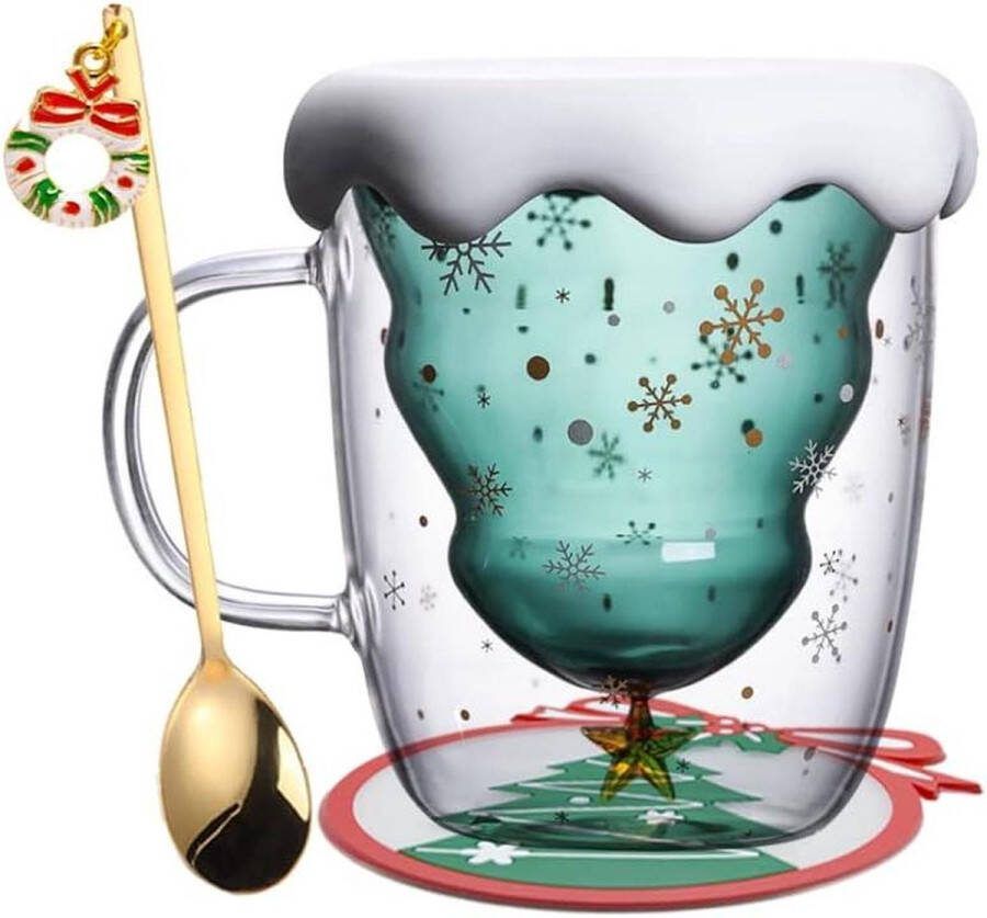 Schattige Kerstmis mokken dubbelwandige geïsoleerde theeglazen voor koffie en espresso dubbelwandige theeglazen