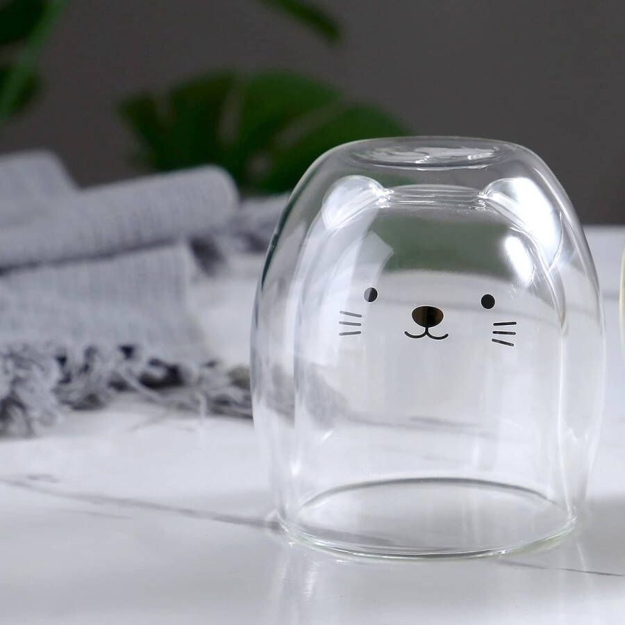 Schattige kopjes koffie theeglazen drinkglazen koffieglas dubbelwandige isolatieglazen espressokopje beer kat beker (kat)