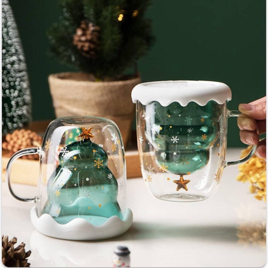 Schattige mokken Kerstmis beker koffie theeglazen drinkglazen koffieglas dubbelwandig geïsoleerd glas espresso-kop