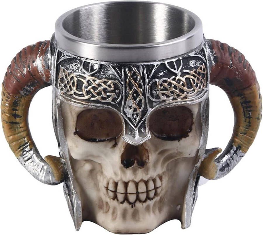 Schedel Bierpul Viking Warriors Blackjack Roestvrijstalen Cup voor Koffie en Drankjes Halloween Vakantiefeest Zilvergeel