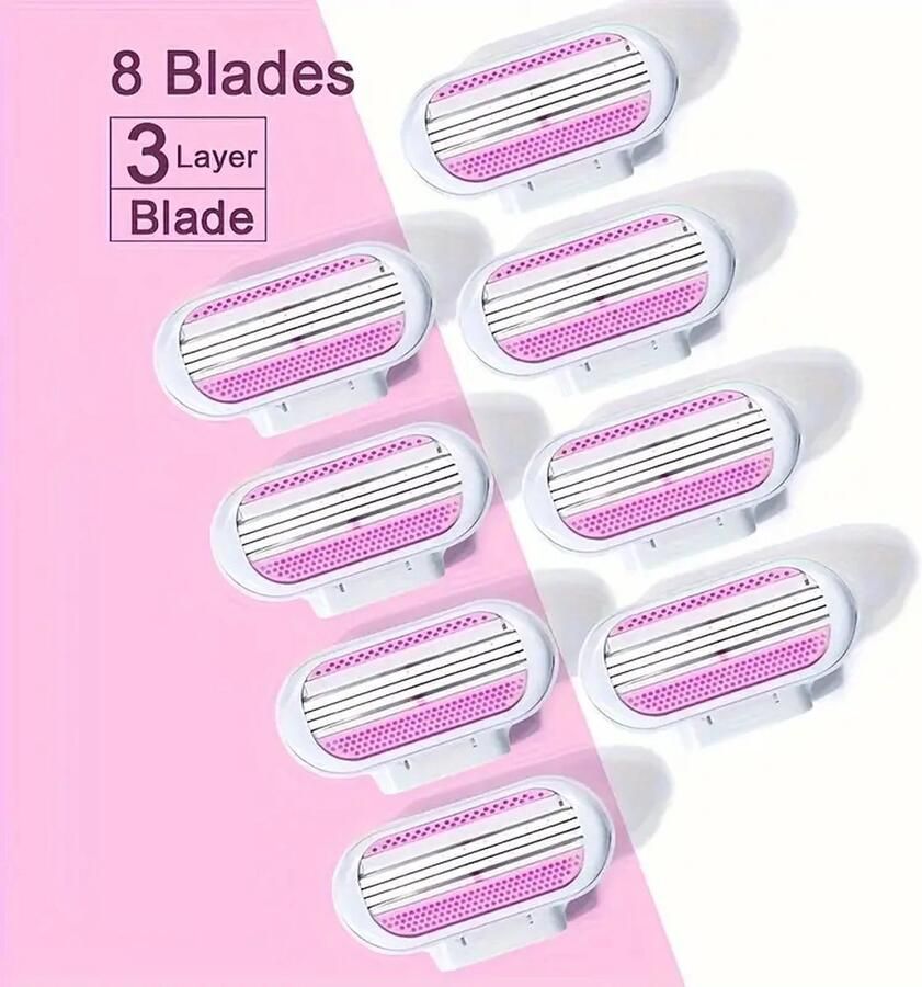 Scheerkop Geschikt voor Venus 3 Mesjes voor Glad Scheren Vervangmesjes met Roze Glijstrip 8 Stuks