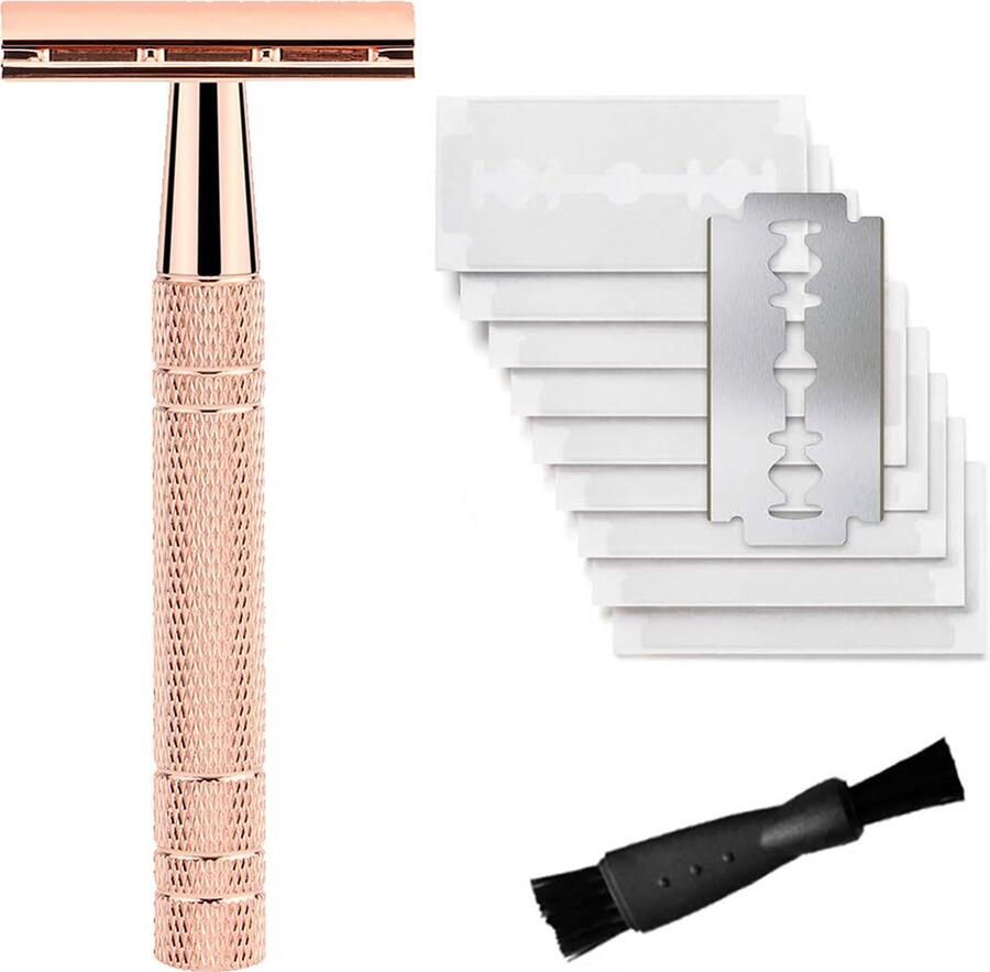 Scheermesje voor dames 10 extra scheermesjes Rosé goud Safety razor One blade Vrouw Heren Man Lichaamshaar Gezichtsbeharing Scheren Scheermes Enkel blad Veiligheidsmes
