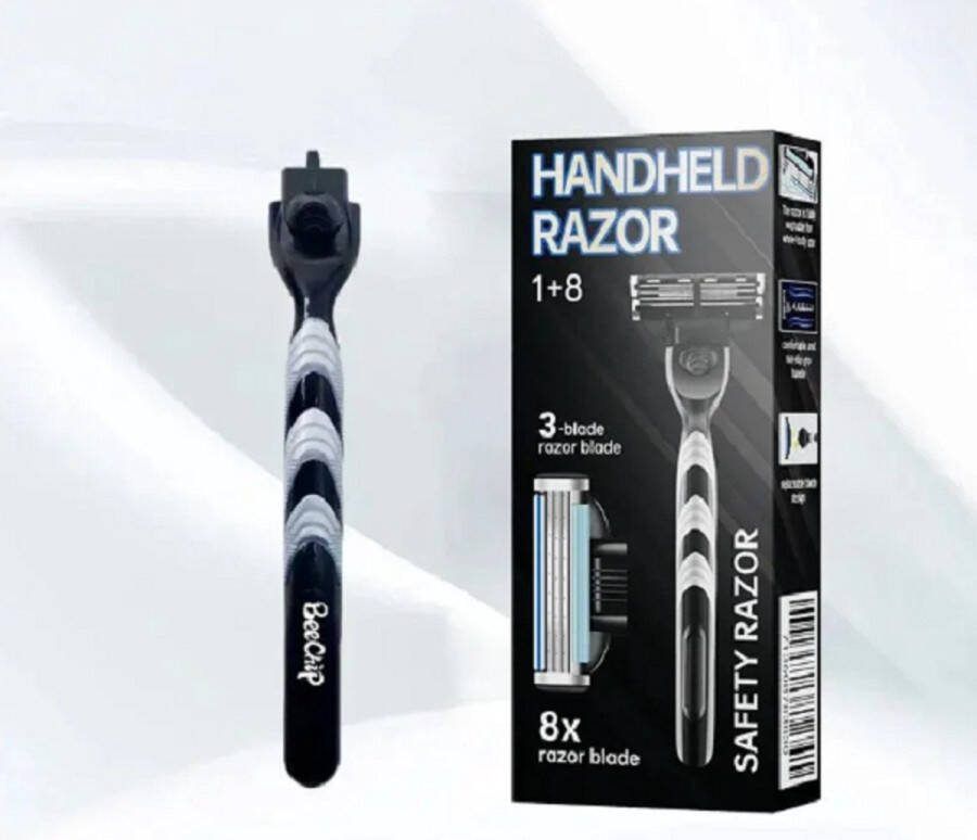 Scheermesjes en Houder Gelijk aan Gillette Mach3 Huismerk Universele 3 blades mesjes 8stuks met houder Gelijk aan Gillette Mach 3 Mach3 Turbo etc. 8 stuks Brievenbuspakket