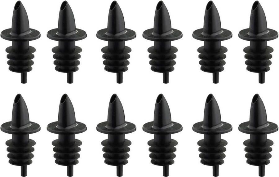 Schenktuiten voor flessen 12 stuks dispenser met luchtsysteem plastic kurk Jet-Pour zwart