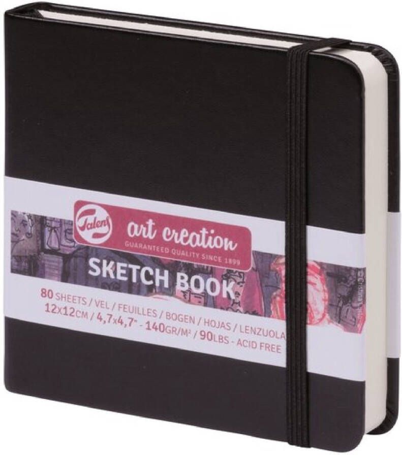 Schetsboek Tekenboek Harde kaft Met Elastiek Zwart 12x12cm 140gr 80 blz Talens
