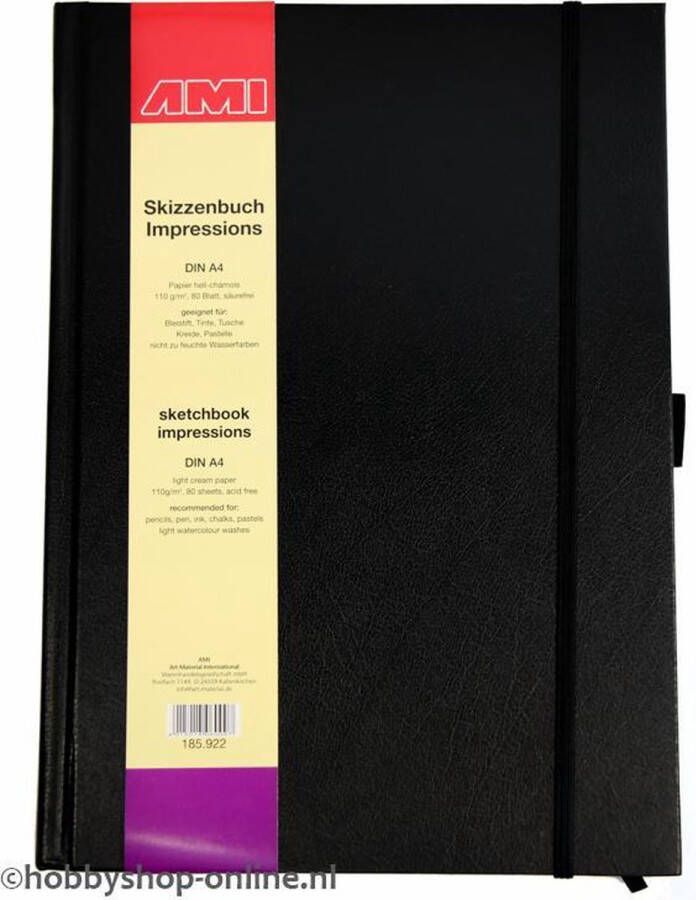 Schetsboek Tekenboek Harde kaft Met Elastiek Zwart A4 110gr 80blz Impressions AMI