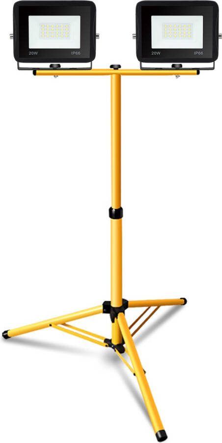 Schijnwerper statief LED bouwlamp schijnwerper op statief IP66 LED Bouwlampen 2x 20W Koud wit