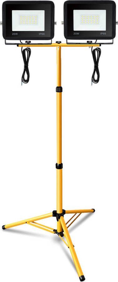 Schijnwerper statief LED bouwlamp schijnwerper op statief IP66 LED Bouwlampen 2x 20W Warm wit