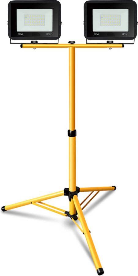 Schijnwerper statief LED bouwlamp schijnwerper op statief IP66 LED Bouwlampen 2x 30W Koud wit