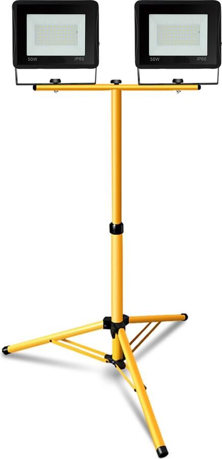 Schijnwerper statief LED bouwlamp schijnwerper op statief IP66 LED Bouwlampen 2x 50W Koud wit