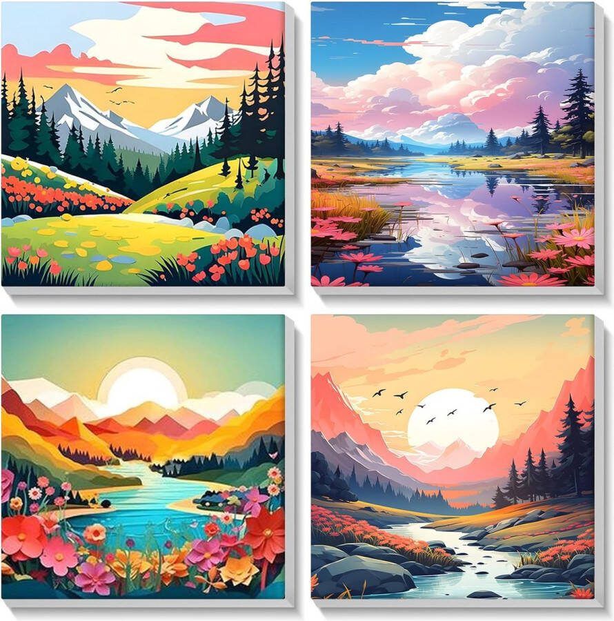 Schilderen op nummer Acrylpigmenttekening Schilderwerk 4 Pack