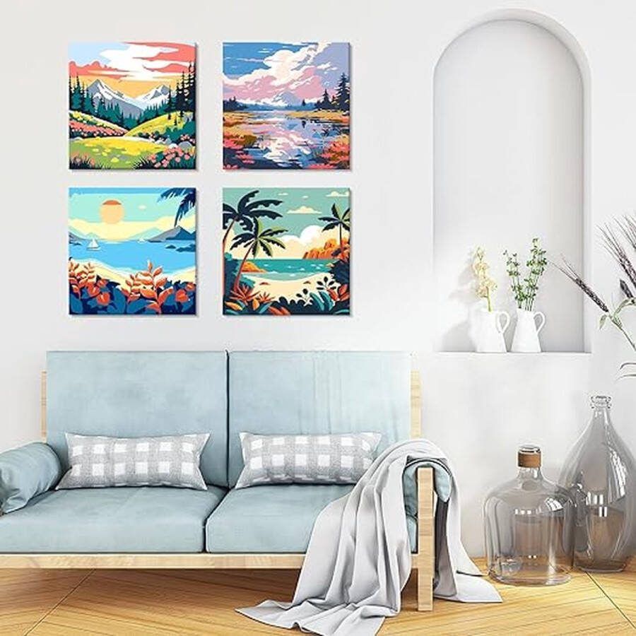 Schilderen op nummer Acrylpigmenttekening Schilderwerk 4 Pcs